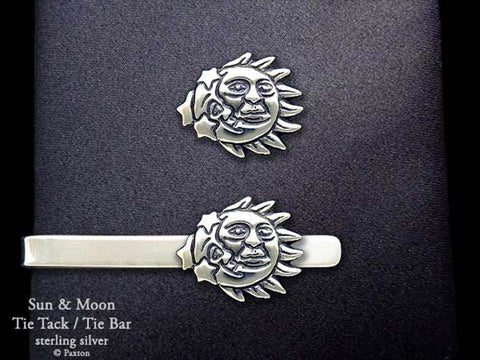 Sun Moon Tie Tack Tie Bar sterling silver