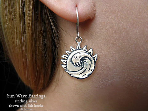 Sun Wave Earrings fishhook sterling silver