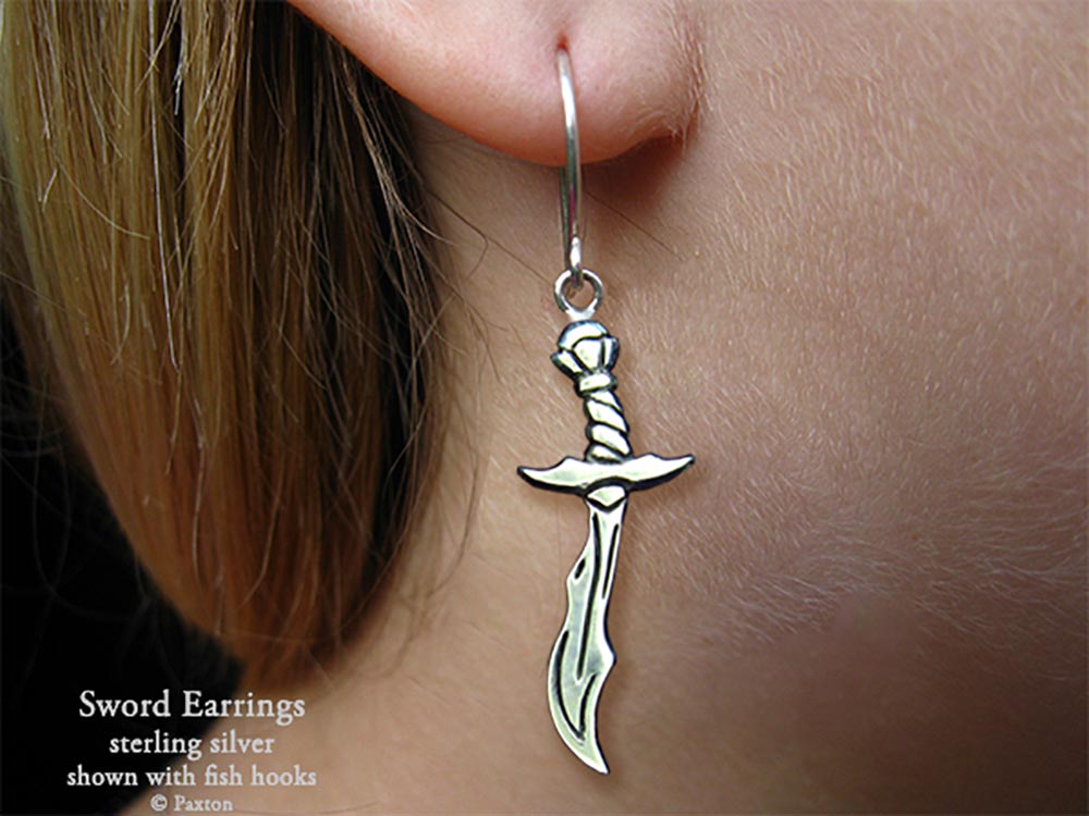 Sword Saber Earrings in Sterling Silver by Paxton Jewelry Fish Hook