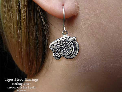Tiger Head Earrings fishhook sterling silver