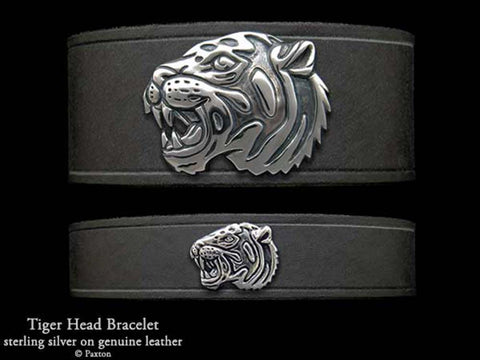 Tiger Head on Leather Bracelet