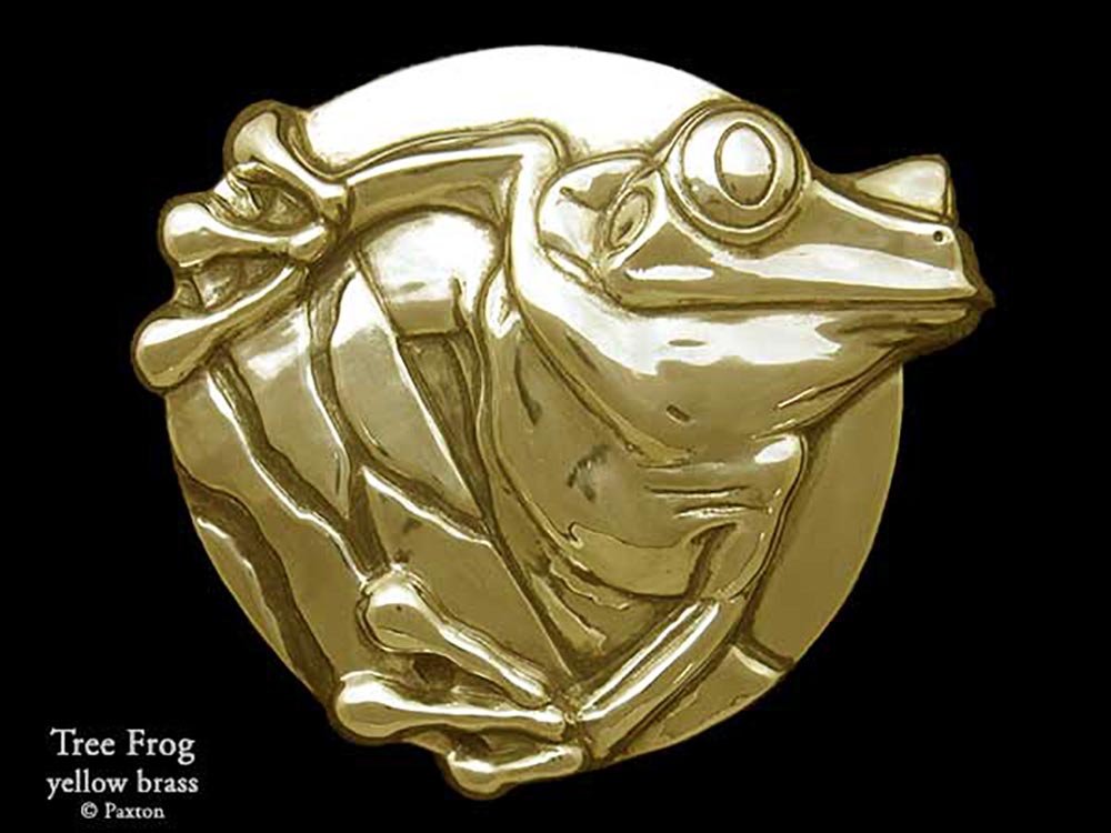 Tree Frog Belt Buckle yellow brass