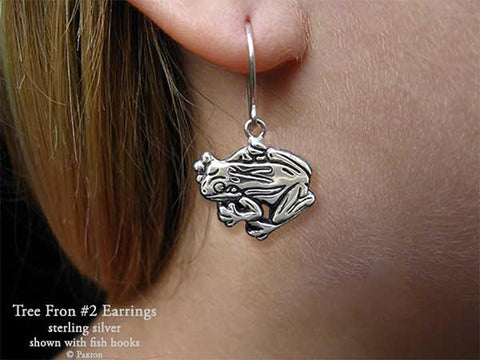 Tree Frog 2 Earrings fishhook sterling silver