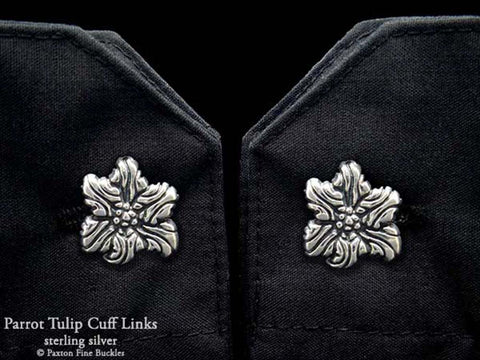 Parrot Tulip Flower Cuff Links sterling silver