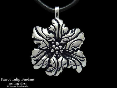 Parrot Tulip Flower Pendant Necklace sterling silver