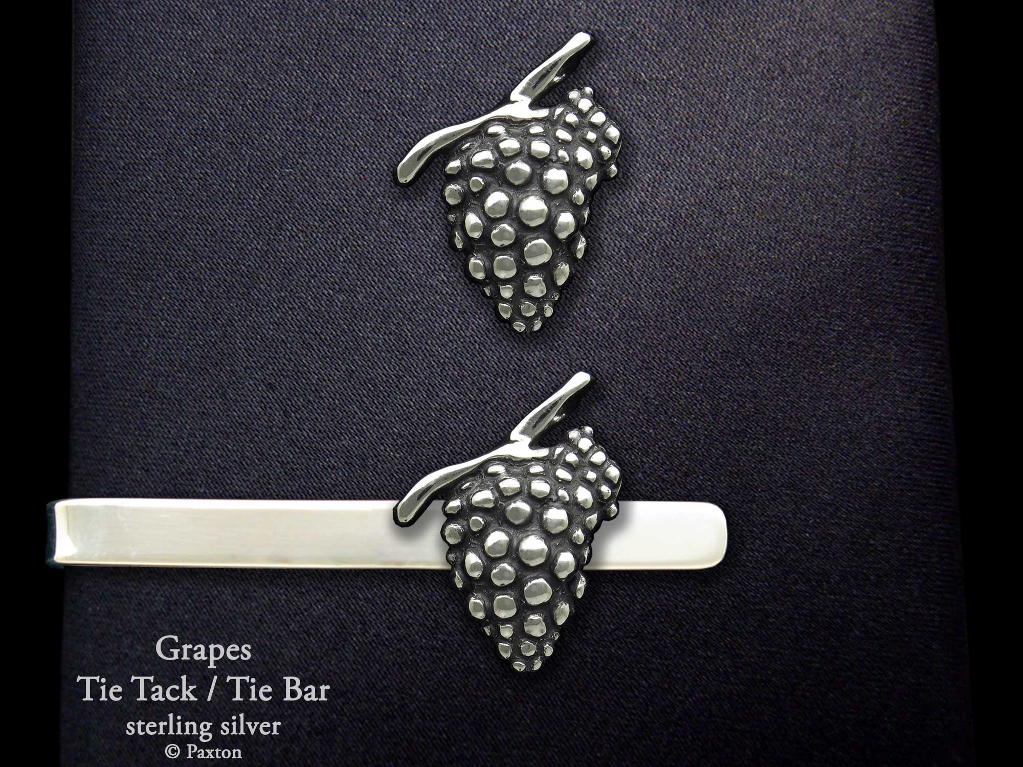 Wine Grapes Tie Tack or Grape Bunch Vine Tie Bar / Tie Clip Sterling Silver