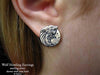 Wolf Head Earrings post back sterling silver