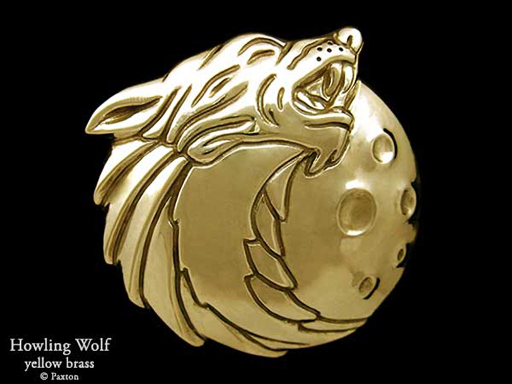 Howling Wolf Head Belt Buckle yellow brass