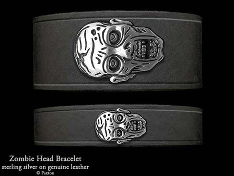 Zombie Head on Leather Bracelet