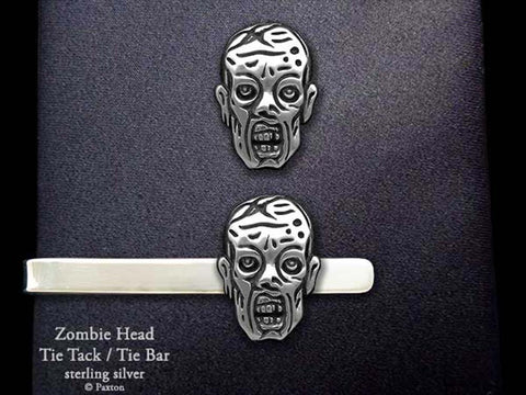 Zombie Head Tie Tack Tie Bar sterling silver